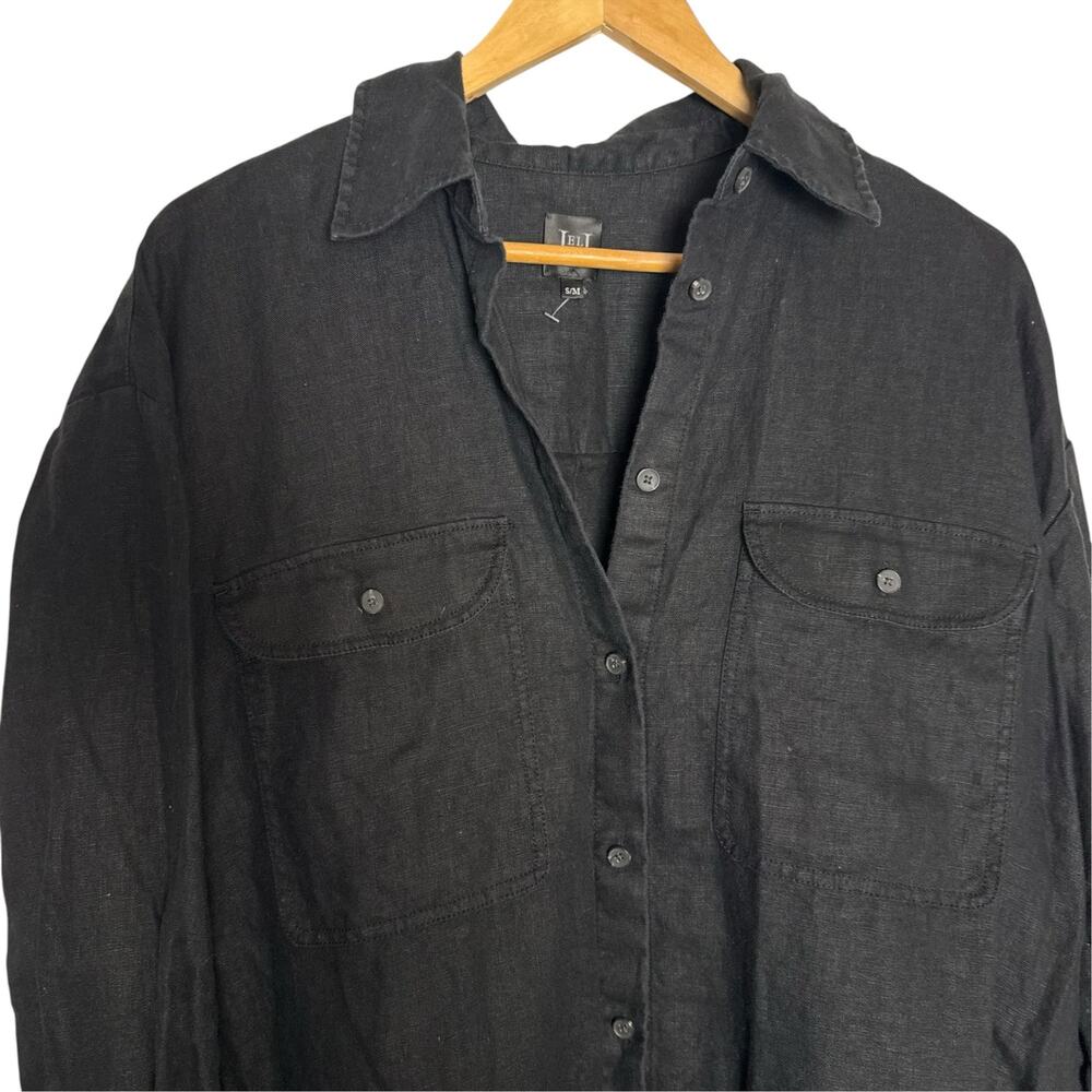Helsa Revolve Black Washed Linen Long Sleeve Oversized Button Up Shirt Size M - Picture 7 of 10